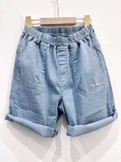 【Denim casual輕薄款丹寧簡單印字｜短褲】3