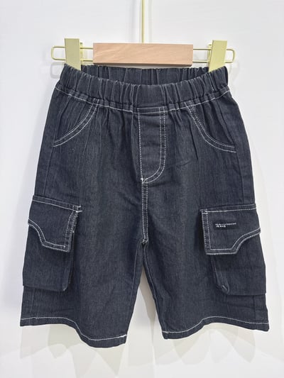 【POCKET DENIM｜雙口袋白車線黑牛仔｜短褲】3