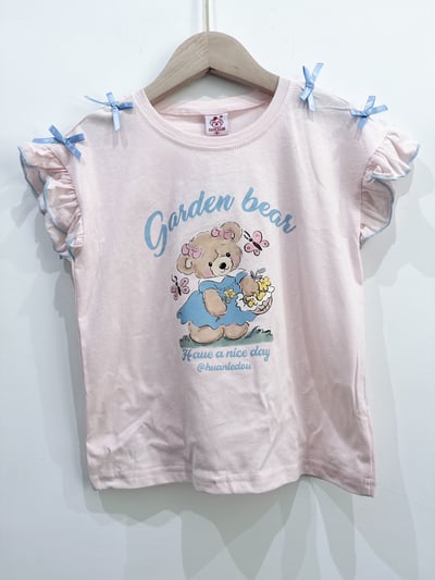 【Garden Bear 肩膀蝴蝶結荷葉袖｜短T】1