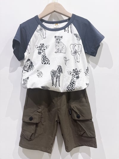 【Animal family滿版動物插畫拼接袖｜短T】4