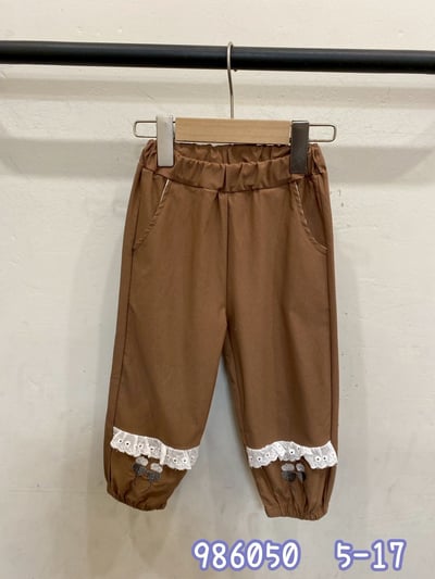 【Vintage lace 日系風◆縮口◆棕色.蕾絲甜美刺繡小花｜長褲】1