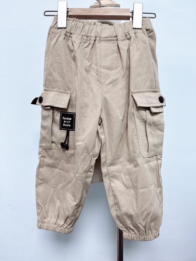 【Pocket overalls 薄◆梭織◆卡其色.百搭口袋工裝風.休閒束口｜長褲】1