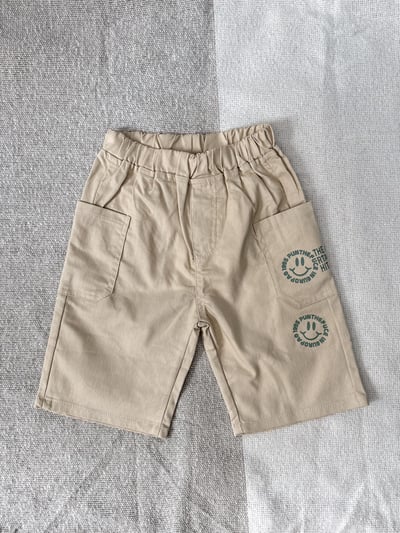 【HAPPY SMILE｜笑臉卡其色工裝｜短褲】2