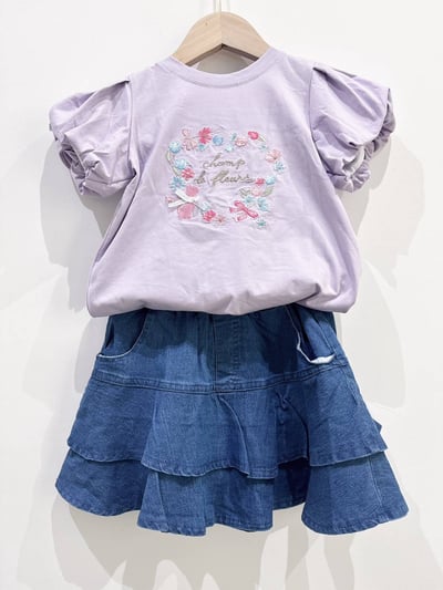 【French Princess法式花圈刺繡泡泡袖｜短T】3