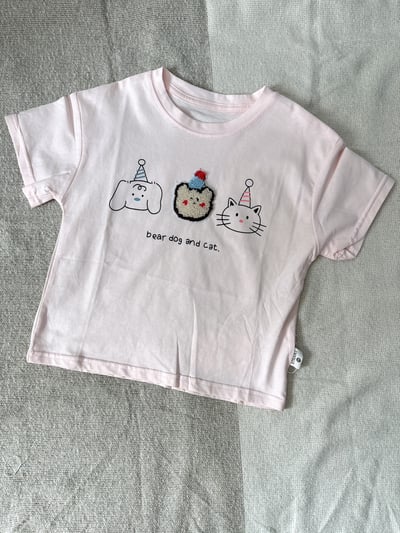 【BEAR DOG CAT｜毛絨立體熊粉色｜短T】3