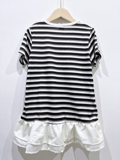 【STRIPED LOTUS LEAF黑白條荷葉拼接｜連身裙】3