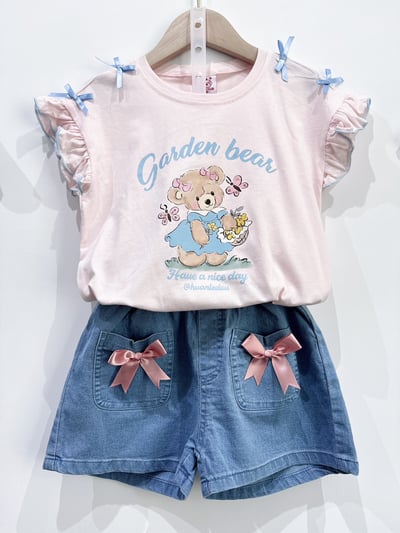 【Garden Bear 肩膀蝴蝶結荷葉袖｜短T】3