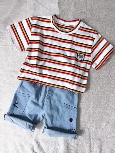 【KIDDIE DOG童趣條紋狗狗刺繡｜短T】6