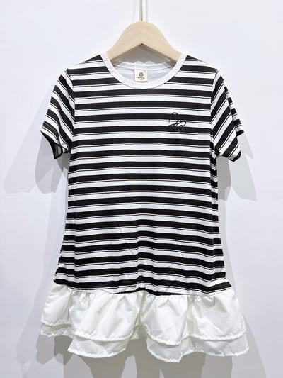 【STRIPED LOTUS LEAF黑白條荷葉拼接｜連身裙】2