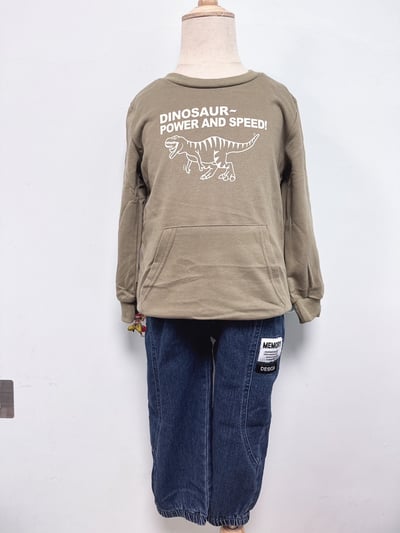 【DINOSAUR 韓系◆流線棉◆咖綠色.恐龍文字袋鼠口袋｜薄衛衣】2