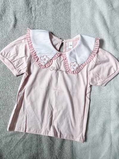 【Flower shape花邊娃娃領泡泡袖｜短T】3