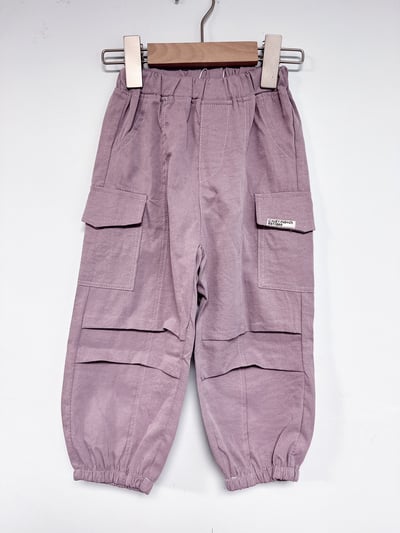 【Pocket overalls 薄◆梭織◆藕紫色.抓褶口袋工裝風.休閒束口｜長褲】1