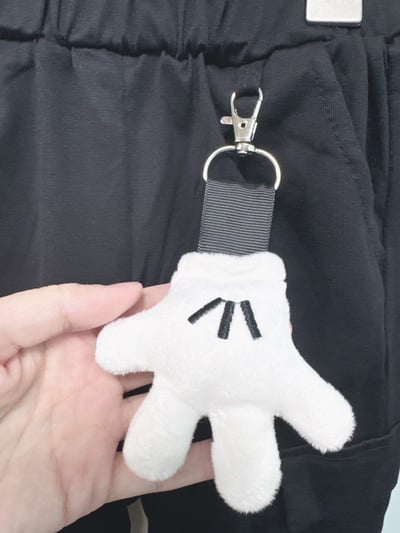 【Mickey Hand 薄◆精棉◆黑色.可愛小手吊飾.休閒束口｜長褲】2