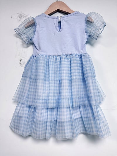 【Dream Blue Grid夢幻藍格柔紗蛋糕層次｜連身裙】2