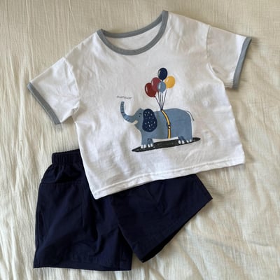 【氣球小象棉感短袖上衣+褲子｜套裝】1