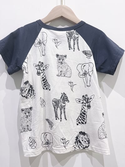 【Animal family滿版動物插畫拼接袖｜短T】2