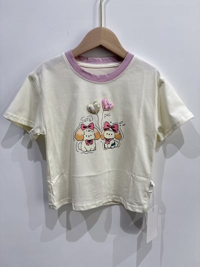 【CUTE DOG亮片愛心狗狗米杏色｜短T】1