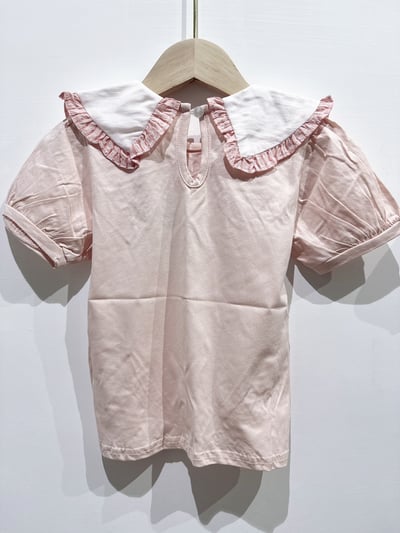 【Flower shape花邊娃娃領泡泡袖｜短T】2