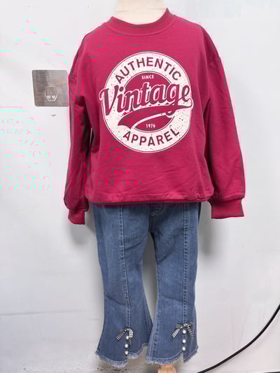 【Pearl Bow 韓系◆喇叭◆牛仔.俏皮珍珠蝴蝶結點綴｜長褲】3