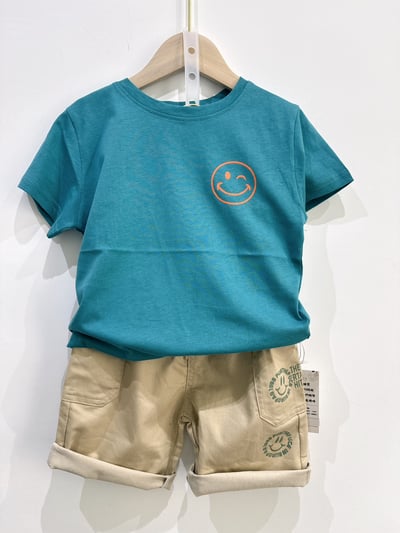 【WINK SMILE｜正反兩面笑臉湖綠色｜短T】3