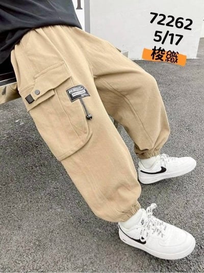 【Pocket overalls 薄◆梭織◆卡其色.百搭口袋工裝風.休閒束口｜長褲】3