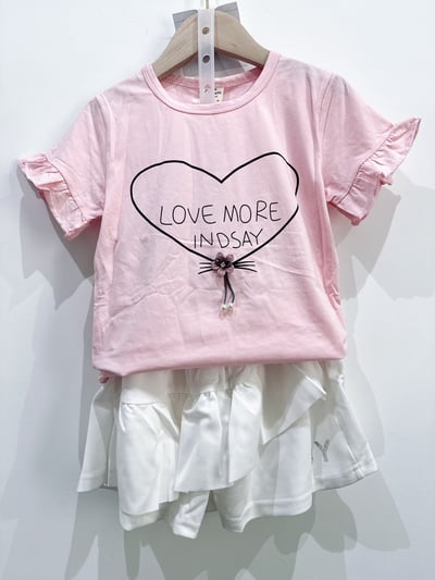 【Heart Pearl Bow愛心珍珠荷葉袖｜短T】7