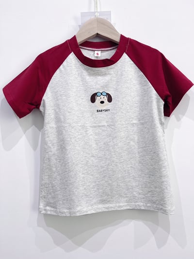 【BABYSKY飛行狗狗撞色拚袖｜短T】1