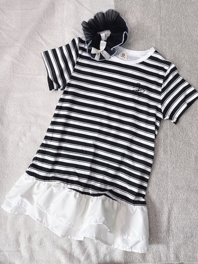 【STRIPED LOTUS LEAF黑白條荷葉拼接｜連身裙】4