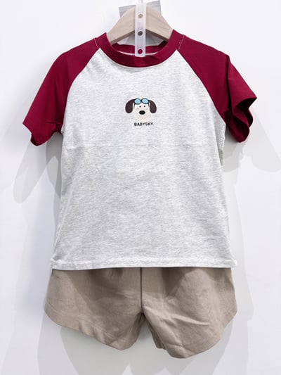 【BABYSKY飛行狗狗撞色拚袖｜短T】3