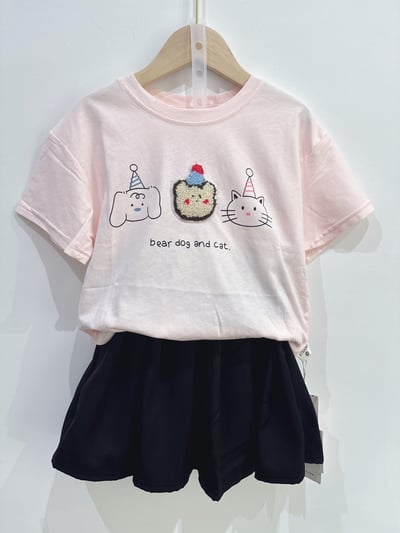 【BEAR DOG CAT｜毛絨立體熊粉色｜短T】6