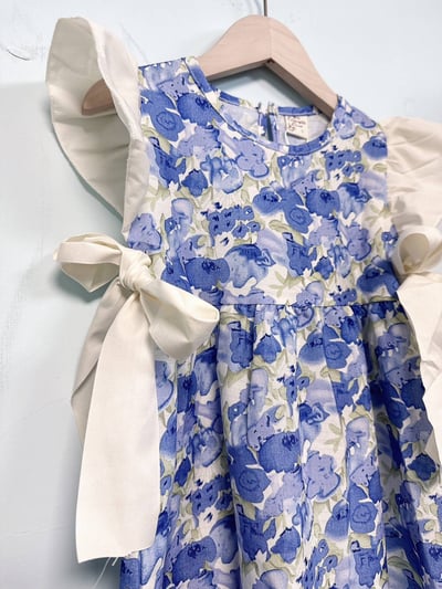 【BlueFlower Summer藍花繪夏蝴蝶袖綁結｜連身裙】】3