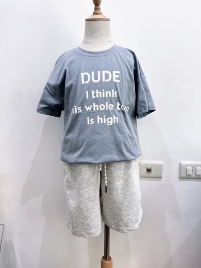 【DUDE Letter排列字母復古石灰藍｜短T】4