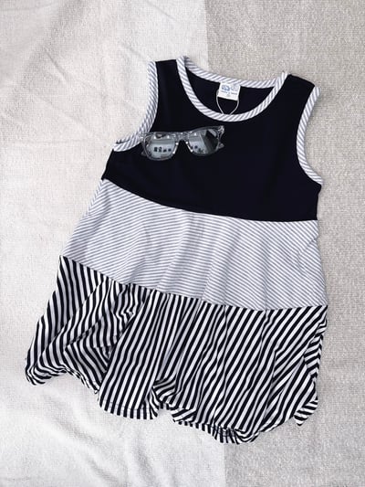 【Stitching stripes棉質拚色條紋無袖｜連身裙】2