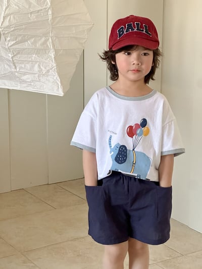 【氣球小象棉感短袖上衣+褲子｜套裝】3