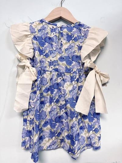 【BlueFlower Summer藍花繪夏蝴蝶袖綁結｜連身裙】】2