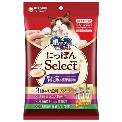 日本製unicharm 銀湯匙 綜合營養肉泥-腎臟保健 燒津鮪魚+枕崎鰹魚+宇和海産鯛 6gx18入1