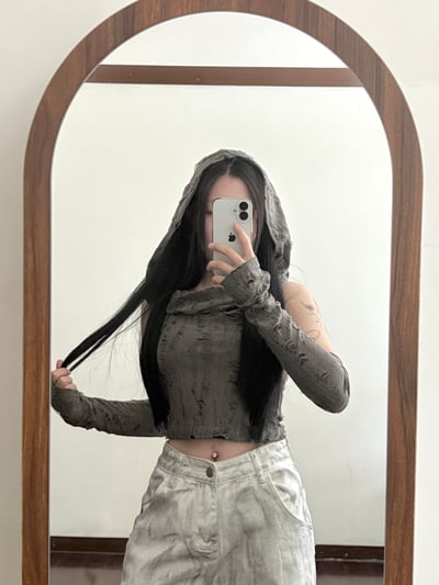 廢土風刷破堆堆連帽短版背心(附袖套)1