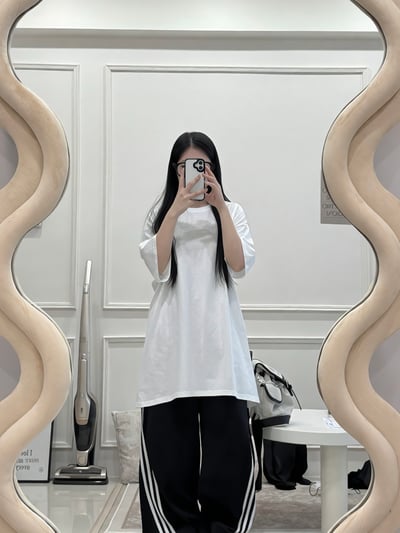 自訂款⊹圓領oversize超寬鬆長版棉質素T14