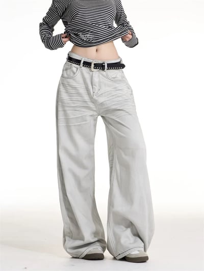 車線做舊水洗牛仔彎刀褲1