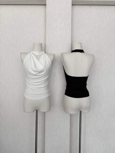 千金風垂墜領掛脖雪紡腰身無袖上衣1