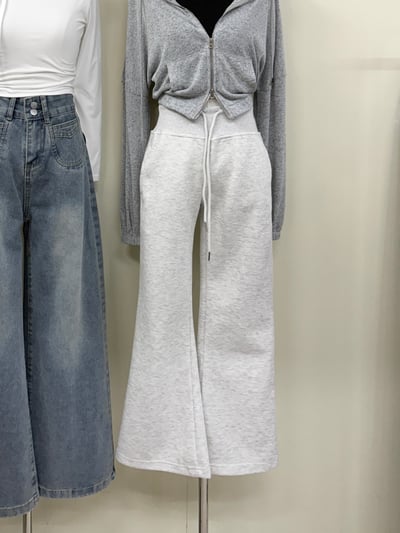 鬆緊腰抽繩微喇叭棉褲3