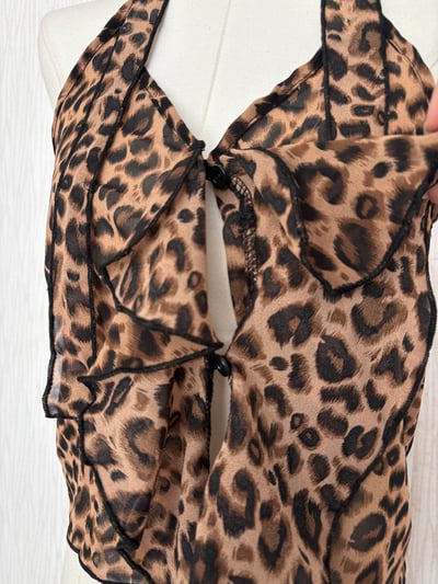 豹紋掛脖綁帶薄雪紡背心(附脖圍)5