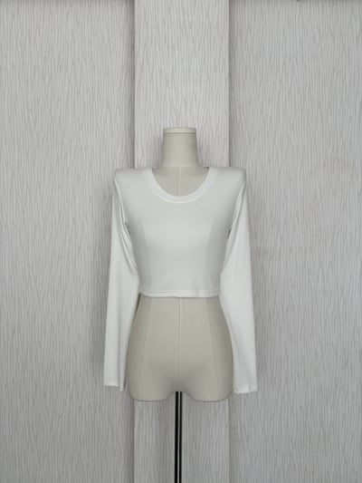 U領直坑紋超彈短版長袖上衣6