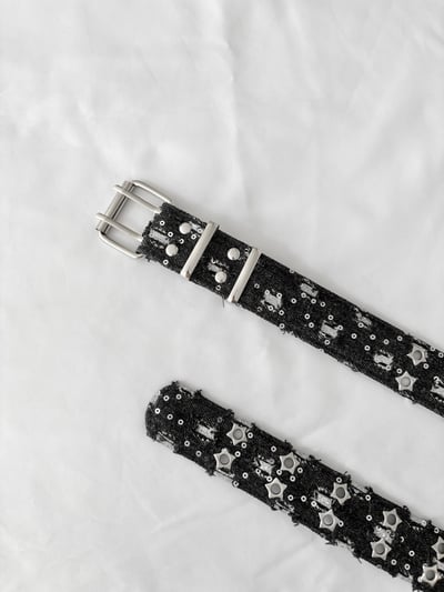 牛仔黑芒滿天星銀扣皮帶1