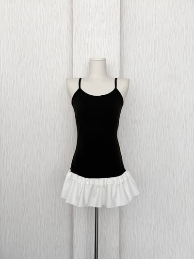 韓系拼接蛋糕下擺細肩打底背心裙1