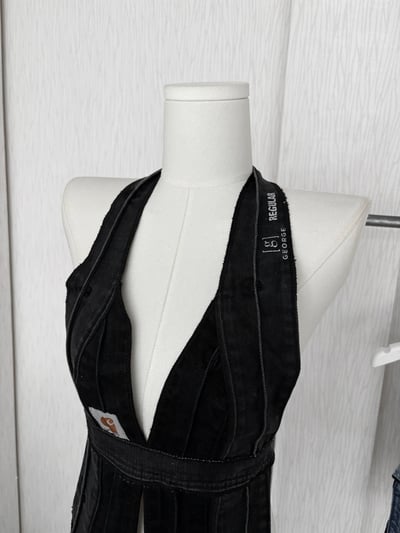 【限量】🇹🇭古著重製手工拼接掛脖美背綁帶牛仔背心4