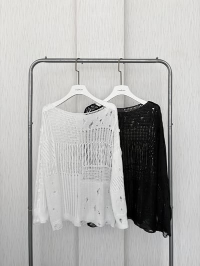 廢土風破舊感針織寬領口寬鬆罩衫3