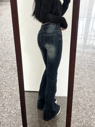 【限量現貨】Y2K刷白假摺感中低腰牛仔喇叭褲8