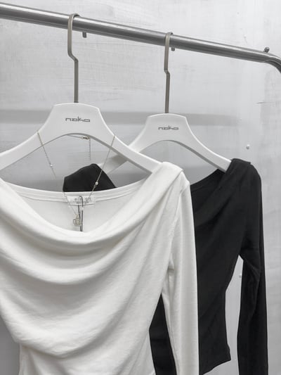 超顯瘦.ᐟ.ᐟ 一字領軟綿薄長袖上衣6