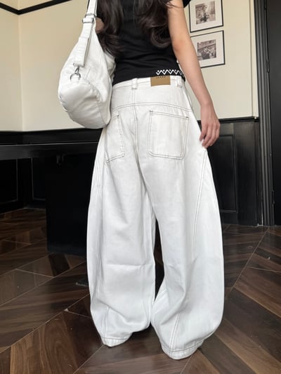 焦糖車線口袋白色牛仔彎刀褲5